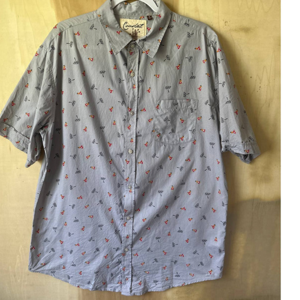 Coastal Huntington Beach Mens XL Blue Hula Dancer Palm‎ Tree Cotton Button Shirt